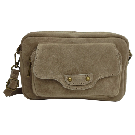 Sac bandoulière en cuir nubuck Awa Taupe - Jaïnès & Co - Achat en ligne - Jaïnès