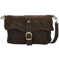 Sac bandoulière en croûte de cuir avec rabat Chocolat - Jaïnès & Co - Achat en ligne - Jaïnès