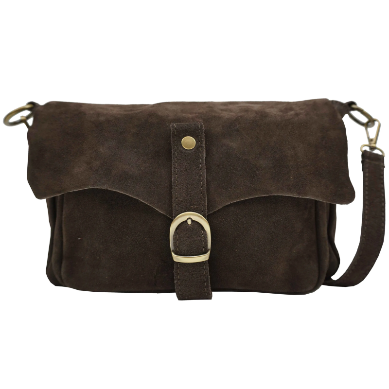 Sac bandoulière en croûte de cuir avec rabat Chocolat - Jaïnès & Co - Achat en ligne - Jaïnès