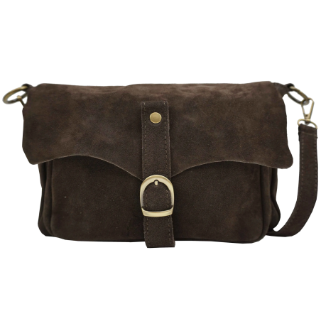 Sac bandoulière en croûte de cuir avec rabat Chocolat - Jaïnès & Co - Achat en ligne - Jaïnès