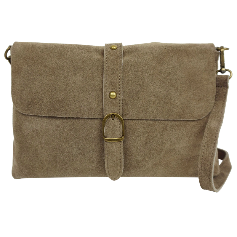 Sac bandoulière en croûte de cuir Florine Taupe - Jaïnès & Co - Achat en ligne - Jaïnès