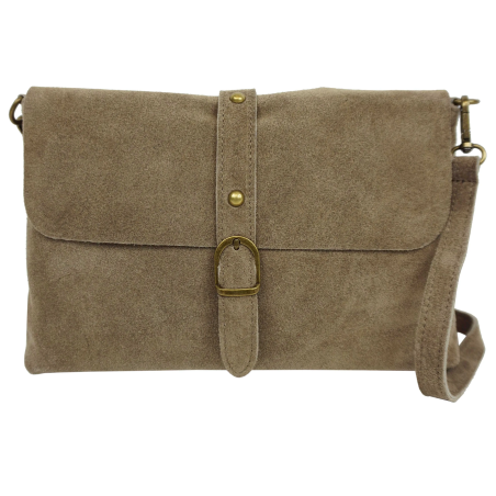 Sac bandoulière en croûte de cuir Florine Taupe - Jaïnès & Co - Achat en ligne - Jaïnès