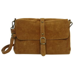 Sac bandoulière avec rabat clouté en croûte de cuir Florine Camel - Jaïnès & Co - Achat en ligne - Jaïnès
