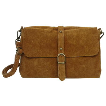 Sac bandoulière avec rabat clouté en croûte de cuir Florine Camel - Jaïnès & Co - Achat en ligne - Jaïnès