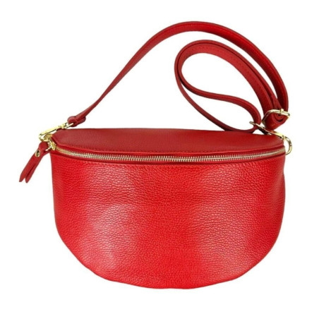 Grand sac banane en cuir italien rouge - CHENSON GORETT - Achat en ligne - Jaïnès