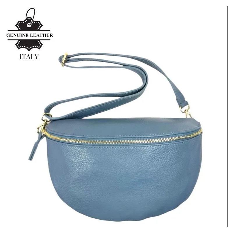 Grand sac banane en cuir italien bleu - CHENSON GORETT - Achat en ligne - Jaïnès