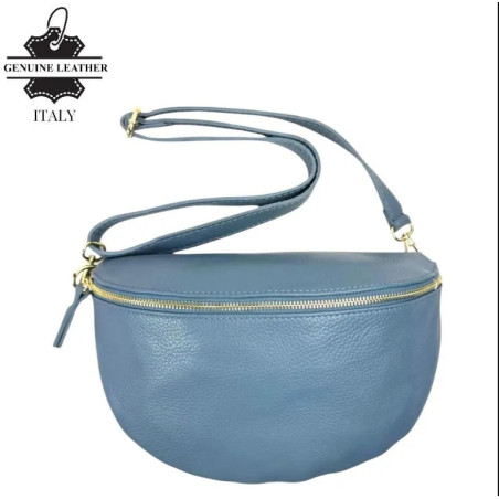 Grand sac banane en cuir italien bleu - CHENSON GORETT - Achat en ligne - Jaïnès