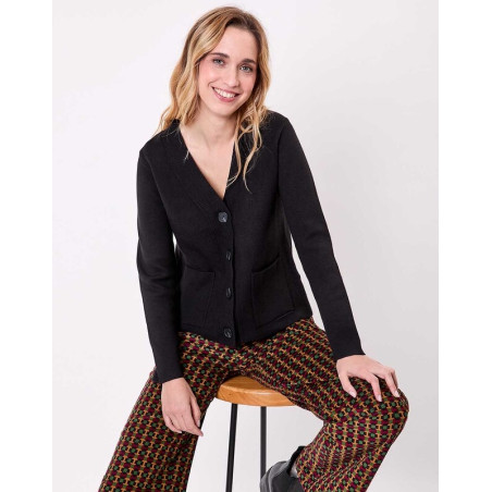 Gilet boutonné maille MULADI Noir HFGM2636 - La Fiancée - Achat en ligne - Jaines