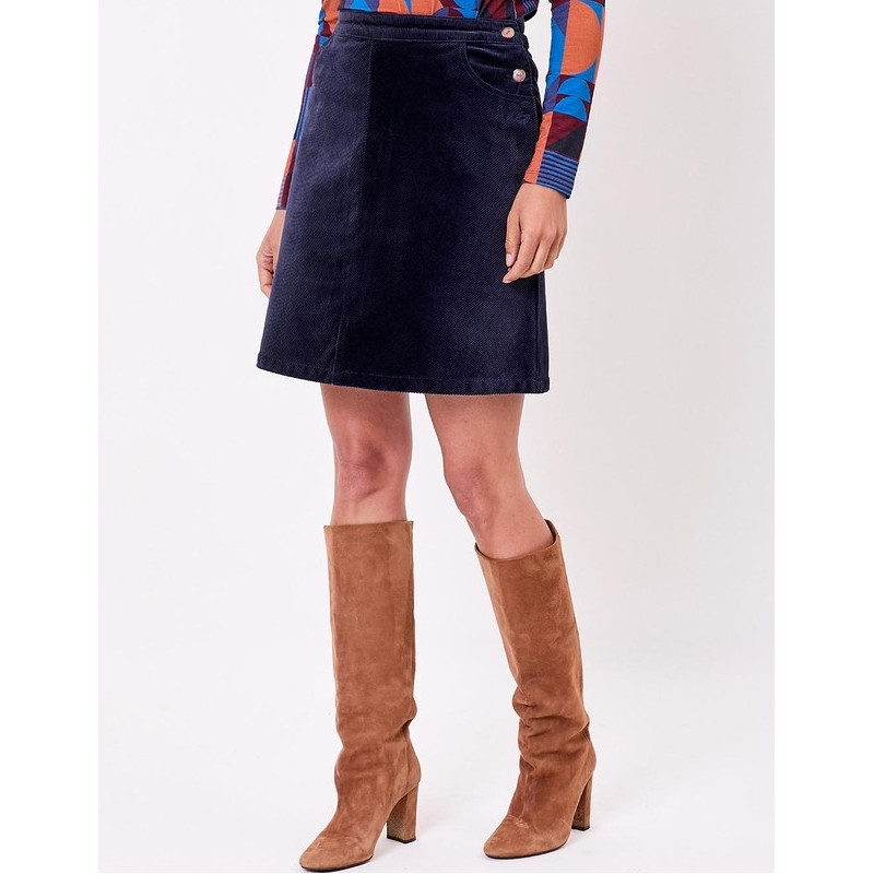 Jupe trapèze velours côtelé MINDY Marine HFJM260 - La Fiancée - Achat en ligne - Jaines