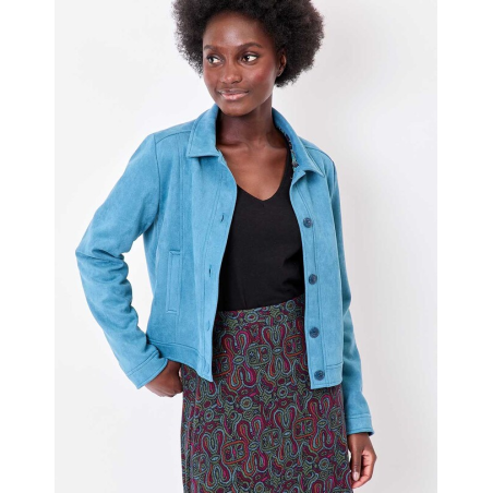 Veste courte suédine doublée AJDA HFVA2605 - La Fiancée - Achat en ligne - Jaines