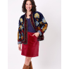Veste kimono velours brodée GYPSO Broderie rouge HFVG2603 - La Fiancée - Achat en ligne - Jaines