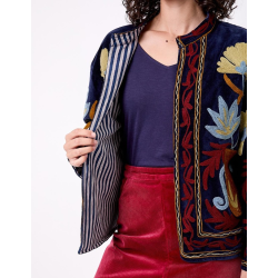 Veste kimono velours brodée GYPSO Broderie rouge HFVG2603 - La Fiancée - Achat en ligne - Jaines