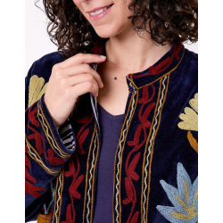Veste kimono velours brodée GYPSO Broderie rouge HFVG2603 - La Fiancée - Achat en ligne - Jaines