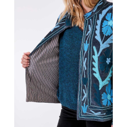 Veste kimono velours brodée GYPSO Broderie bleu HFVG2687 - La Fiancée - Achat en ligne - Jaines