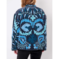 Veste kimono velours brodée GYPSO Broderie bleu HFVG2687 - La Fiancée - Achat en ligne - Jaines