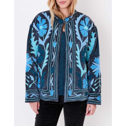 Veste kimono velours brodée GYPSO Broderie bleu HFVG2687 - La Fiancée - Achat en ligne - Jaines