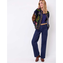 Veste kimono velours brodée GYPSO Broderie verte HFVG2686 - La Fiancée - Achat en ligne - Jaines