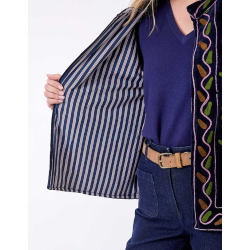 Veste kimono velours brodée GYPSO Broderie verte HFVG2686 - La Fiancée - Achat en ligne - Jaines