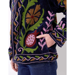 Veste kimono velours brodée GYPSO Broderie verte HFVG2686 - La Fiancée - Achat en ligne - Jaines