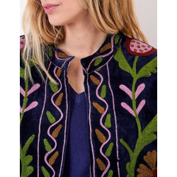 Veste kimono velours brodée GYPSO Broderie verte HFVG2686 - La Fiancée - Achat en ligne - Jaines