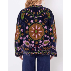 Veste kimono velours brodée GYPSO Broderie verte HFVG2686 - La Fiancée - Achat en ligne - Jaines