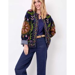 Veste kimono velours brodée GYPSO Broderie verte HFVG2686 - La Fiancée - Achat en ligne - Jaines