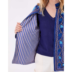 Veste kimono velours brodée GYPSO Broderie violette HFVG2660 - La Fiancée - Achat en ligne - Jaines