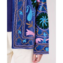 Veste kimono velours brodée GYPSO Broderie violette HFVG2660 - La Fiancée - Achat en ligne - Jaines