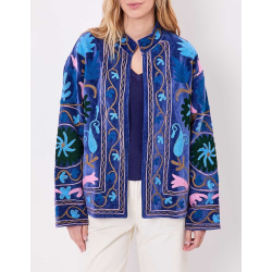 Veste kimono velours brodée GYPSO Broderie violette HFVG2660 - La Fiancée - Achat en ligne - Jaines