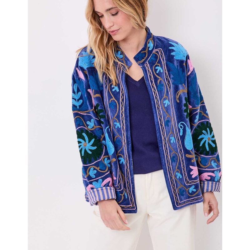 Veste kimono velours brodée GYPSO Broderie violette HFVG2660 - La Fiancée - Achat en ligne - Jaines