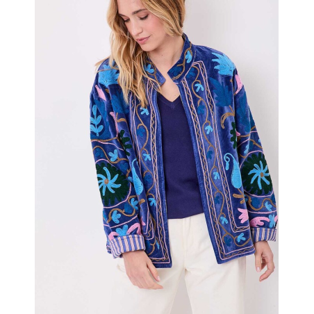 Veste kimono velours brodée GYPSO Broderie violette HFVG2660 - La Fiancée - Achat en ligne - Jaines