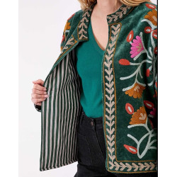 Veste Kimono velours DHARMA HFKD2694 Verte - La Fiancée - Achat en ligne - Jaines