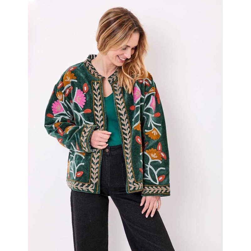 Veste Kimono velours DHARMA HFKD2694 Verte - La Fiancée - Achat en ligne - Jaines