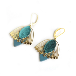 Boucles d'oreilles Fleur de Muguet - Cuir Bleu Canard -Chenoha Studio - Achat en ligne - Jaines