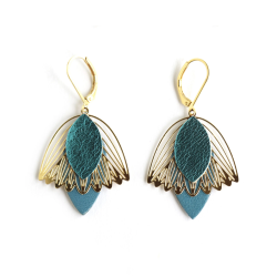 Boucles d'oreilles Fleur de Muguet - Cuir Bleu Canard -Chenoha Studio - Achat en ligne - Jaines