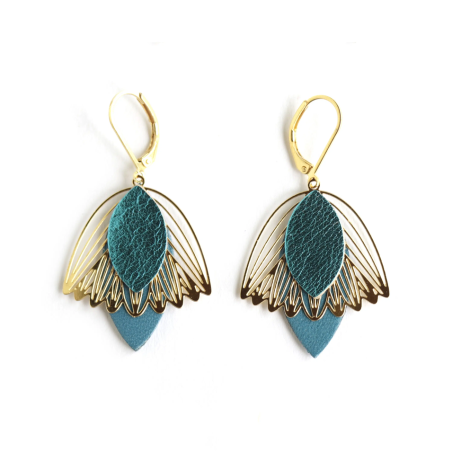 Boucles d'oreilles Fleur de Muguet - Cuir Bleu Canard -Chenoha Studio - Achat en ligne - Jaines