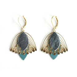 Boucles d'oreilles Fleur de Muguet - Cuir Bleu ciel métallisé -Chenoha Studio - Achat en ligne - Jaines