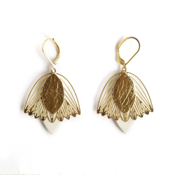 Boucles d'oreilles Fleur de Muguet -Cuir Doré, Blanc -Chenoha Studio - Achat en ligne - Jaines
