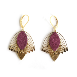 Boucles d'oreilles Fleur de Muguet -Cuir Framboise, Doré -Chenoha Studio - Achat en ligne - Jaines