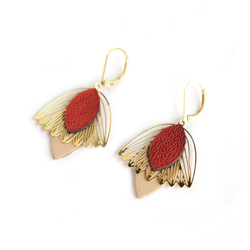 Boucles d'oreilles Fleur de Muguet -Cuir Rouge, Rose -Chenoha Studio - Achat en ligne - Jaines