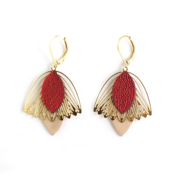 Boucles d'oreilles Fleur de Muguet -Cuir Rouge, Rose -Chenoha Studio - Achat en ligne - Jaines