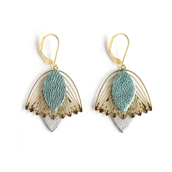 Boucles d'oreilles Fleur de Muguet - Cuir Turquoise, Argent  -Chenoha Studio - Achat en ligne - Jaines