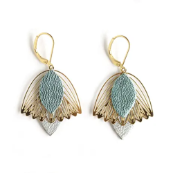 Boucles d'oreilles Fleur de Muguet - Cuir Turquoise, Argent  -Chenoha Studio - Achat en ligne - Jaines