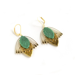 Boucles d'oreilles Fleur de Muguet - Cuir Vert, Doré  - Chenoha Studio - Achat en ligne - Jaines