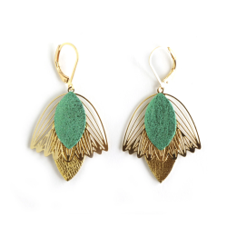 Boucles d'oreilles Fleur de Muguet - Cuir Vert, Doré  - Chenoha Studio - Achat en ligne - Jaines