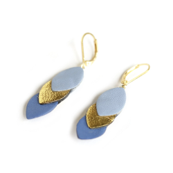 Boucles d'oreilles Sequins - Cuir Bleu, Doré - Chenoha Studio - Achat en ligne - Jaines