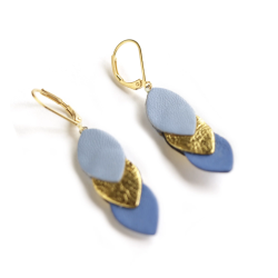 Boucles d'oreilles Sequins - Cuir Bleu, Doré - Chenoha Studio - Achat en ligne - Jaines