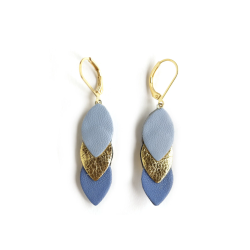 Boucles d'oreilles Sequins - Cuir Bleu, Doré - Chenoha Studio - Achat en ligne - Jaines