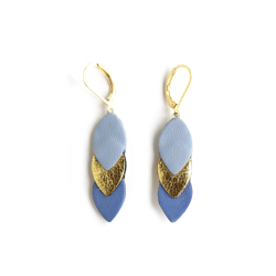 Boucles d'oreilles Sequins - Cuir Bleu, Doré - Chenoha Studio - Achat en ligne - Jaines