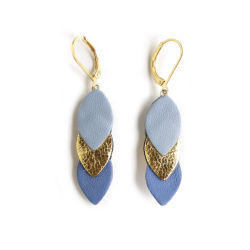 Boucles d'oreilles Sequins - Cuir Bleu, Doré - Chenoha Studio - Achat en ligne - Jaines
